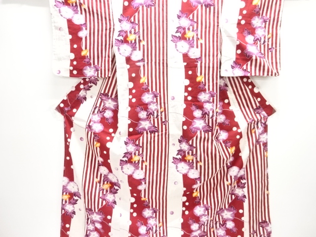 JAPANESE KIMONO / YUKATA / COTTON / STRIPE & MORNING GLORY